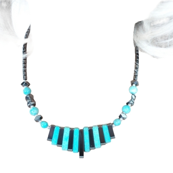 Gray and Aqua Blue 17.5" necklace - Picture 1 of 6
